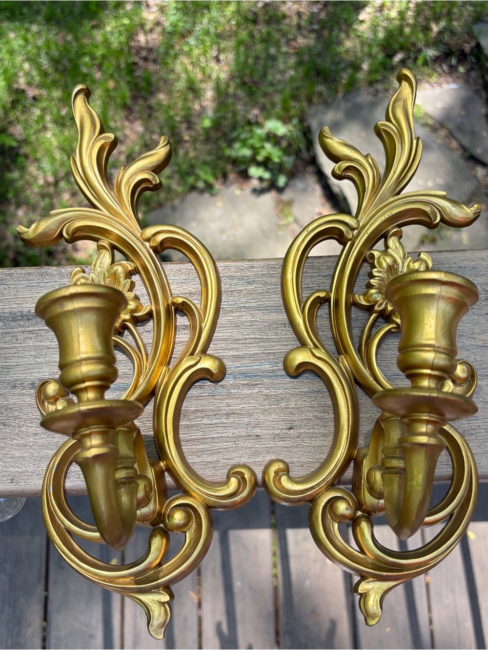 Syroco Gold Wall Sconce Candle Holders 13” VTG MCM Set Pair 2 3933 Hollywood Reg